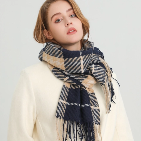 Écharpe À Carreaux Hiver Femme Grand Épais Chaud Imitation Cachemire Châle Avec Franges Élégant Doux