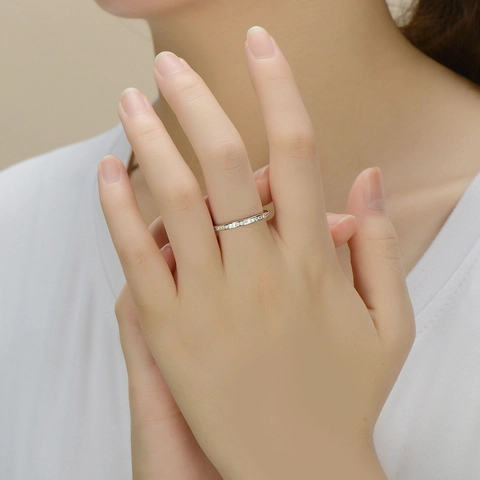 925 Sterling Silber Ring Minimalistischer Mikropave Zirkonia Funkelnde Stapelbare Bänder Für Frauen Schmuck