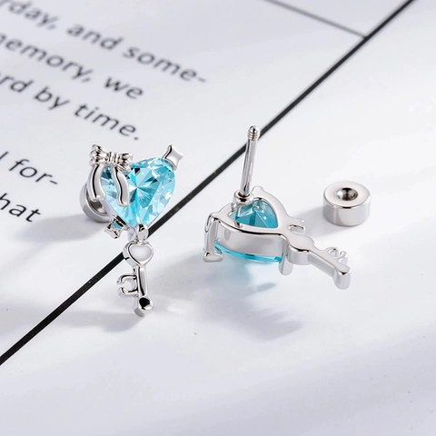 Zircon Heart Key Ear Cartilage Stud Titanium Steel Copper Bow Design Piercing Earring For Women