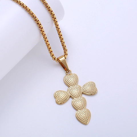 Kruis Hanger Ketting 316L Roestvrij Staal Verguld Hartvorm Doosketting Religieuze Sieraden Voor Heren Dames
