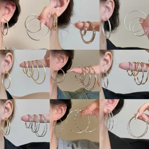 Minimalist Geometric Hoop Earrings For Women Alloy Round Twisted Design With Silver Earring Post