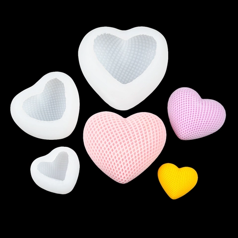 Heart Silicone Mold Grid Texture For DIY Scented Candle Handmade Soap Plaster Chocolate Cake Mousse Baking Tool Novelty