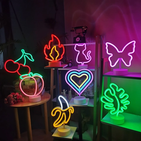 LED Neon Sign Desktop Night Light Battery USB Powered For Home Bedroom Decor Party Wedding Atmosphere Novelty Lamp