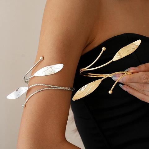 Leaf Shape Arm Cuff Bracelet Alloy Adjustable Spiral Greek Roman Style For Women
