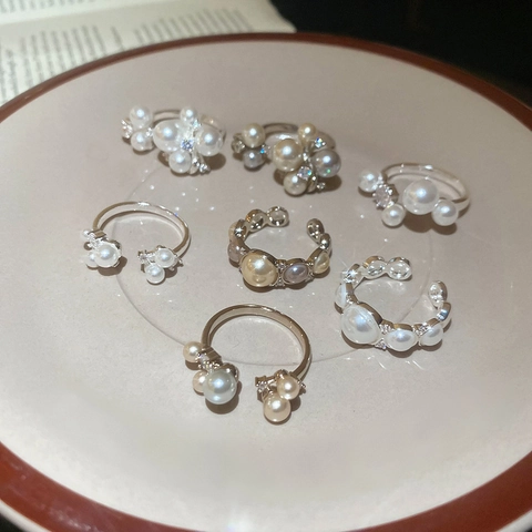 Vintage French Style Open Adjustable Ring With Imitation Artificial Pearl And Zircon Copper Material Elegant Jewelry For Women