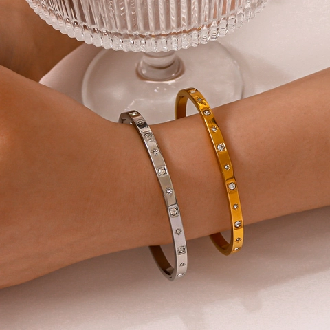 Bracciale Rigido In Acciaio Inossidabile Stella A Otto Punte Donne Elegante Micro Pavé Zirconia Cubica Cerniera Geometrica Polsino Gioielli