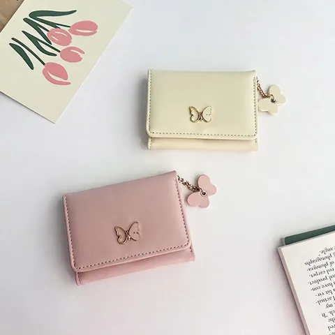 Portafoglio Piccolo Donna Pelle PU Decorazione Farfalla Pieghevole Molτε Slot Carte Dolce Portamonete Con Ciondolo