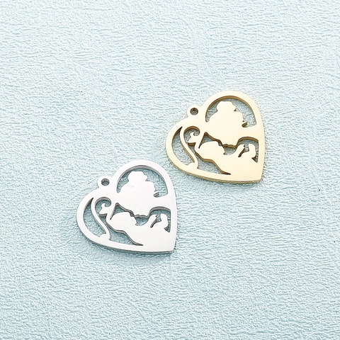 Dijes De Corazón De Acero Inoxidable Silueta De Madre E Hijo Colgantes Huecos DIY Para Hacer Joyas Para Collar