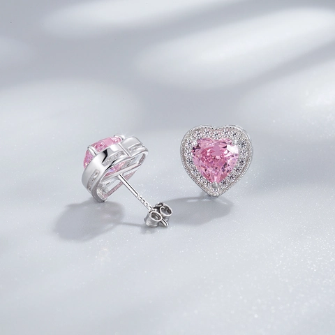 925 Sterlingsilber Herzförmige Halo Ohrstecker Für Damen Strass Eingelegt Rosa Gelb Funkelnd Mode Schmuck Geschenk
