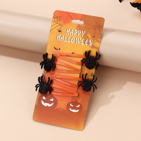 Halloween Spinne Haarspangen Orange Metall BB Clips Mit Schwarzen Glitzer Spinnen Festliche Party Haarschmuck Für Mädchen