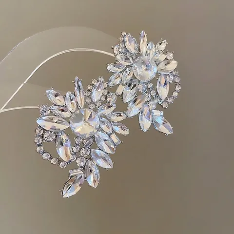 Boucles D'oreilles Clous Fleurs Exagérées Avec Tige En Argent 925 Alliage Strass Bijoux De Déclaration