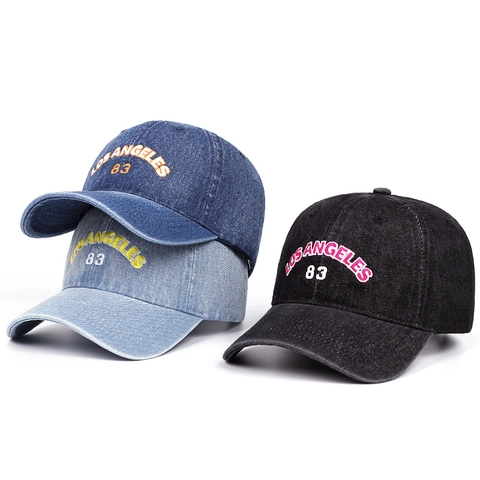 Cappello Da Baseball In Denim Lavato Vintage Los Angeles 83 Ricamo Regolabile Protezione Solare Berretto Casual