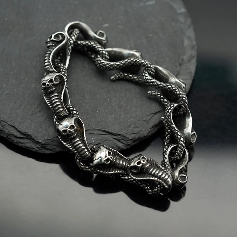 Punk Cobra Schlange Totenkopf Armband 316 Edelstahl Vintage Schwarz Biker Gothic Unisex