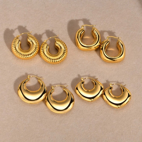 Creolen Edelstahl Vergoldet Hochglanzpoliert Geometrisch Herz Wassertropfen Moderner Modeschmuck Damen Ohrringe