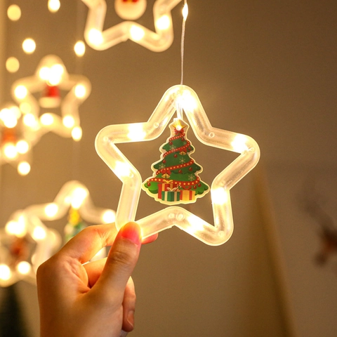 LED Christmas Star Icicle Curtain Lights Remote Control Plastic For Window Holiday Indoor Home Atmosphere Decoration