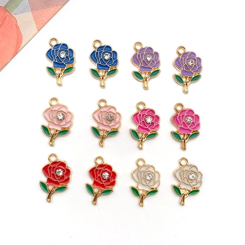Ciondolo Fiore Di Rosa In Lega Di Zinco Smalto Con Strass Per La Creazione Di Gioielli Fai Da Te Accessori