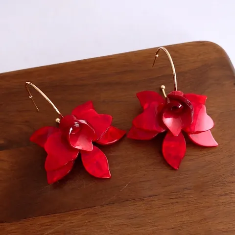 Orecchini A Fiore In Resina Rossa Con Perno In Argento Sterling 925 Gioielli Dichiarazione Floreale 3D Per Donne Moda Tendenza