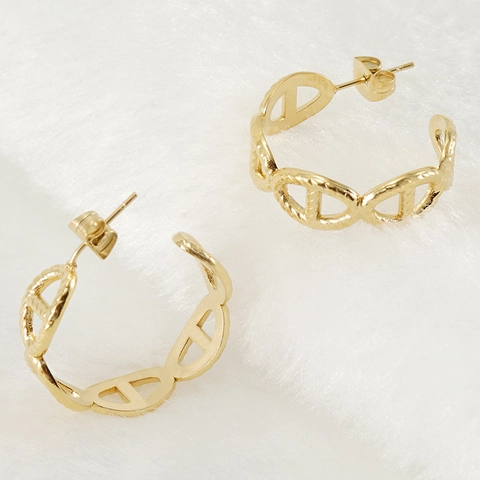 Orecchini A Cerchio In Acciaio Inossidabile Placcato Oro 18K Design A Catena D'Ancora Cavi Gioielli Geometrici Per Donne