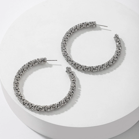 Grote Ronde Hoop Oorbellen Legering Strass Pave Geometrische Circulaire Mode Sieraden Voor Vrouwen Met Oorsteker