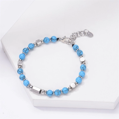Beaded Bracelet Natural Stone Stainless Steel Adjustable Fashion Jewelry Geometric For Women Men
