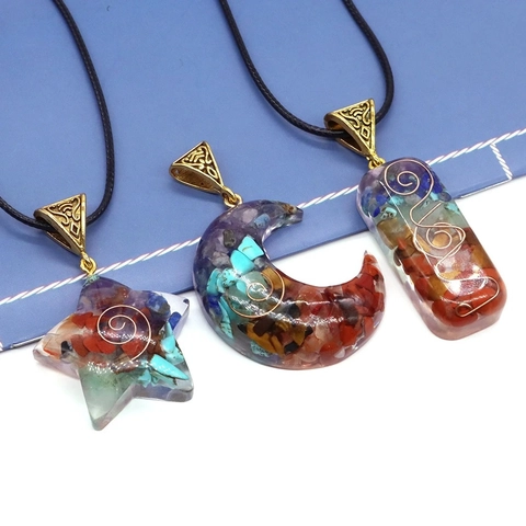 Collana Con Pendente In Resina Con Schegge Di Pietre Naturali 7 Chakra Spirale In Rame Gioielli Di Guarigione
