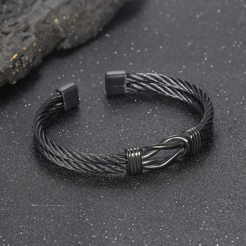 Titanium Stahl Kabeldraht Armreif Mit Knoten Minimalistischer Industriestil Schmuck Für Herren