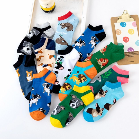 Calzini Alla Caviglia Misto Cotone Motivo Animali Cartoni Animati Corgi Panda Traspiranti Taglio Basso Casual Unisex