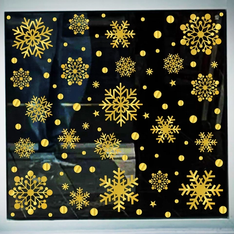 Snowflake Window Clings Christmas Static PVC Double Sided Gold Silver Decals For Glass Festive Holiday Party Home Decor