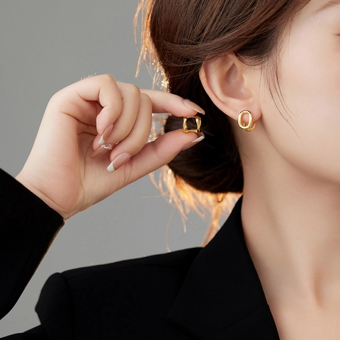 Orecchini a Cerchio a U in Rame Eleganti Francesi da Donna Minimalisti a Doppio Strato Geometrici Galvanici Oro Argento Gioielli di Moda