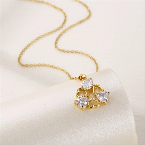 Herz Anhänger Halskette Edelstahl Zirkonia Blumenform Vergoldet Minimalistischer Romantischer Schmuck Für Damen