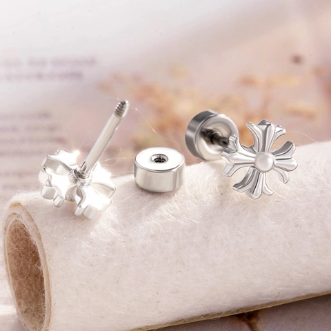 Pendientes De Cruz Con Poste De Acero De Titanio Cierre De Rosca Estilo Gótico Punk Unisex Joyería Color Plata