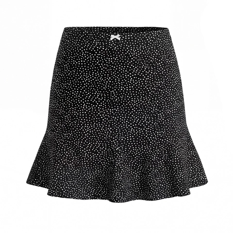 Jupe Courte A Pois Rayonne Ourlet Sirene Volants Noeud Taille Haute Ete Decontracte Mode Femme