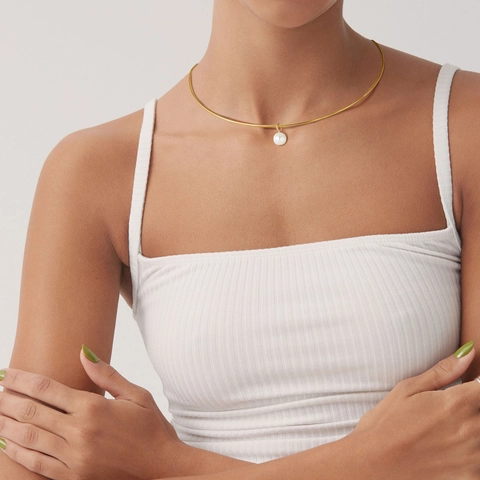 Minimalistische Roestvrijstalen Choker Ketting Voor Vrouwen Goud Zilver Geplateerd Slangenketting Parel Veiligheidsspeld Sieraden