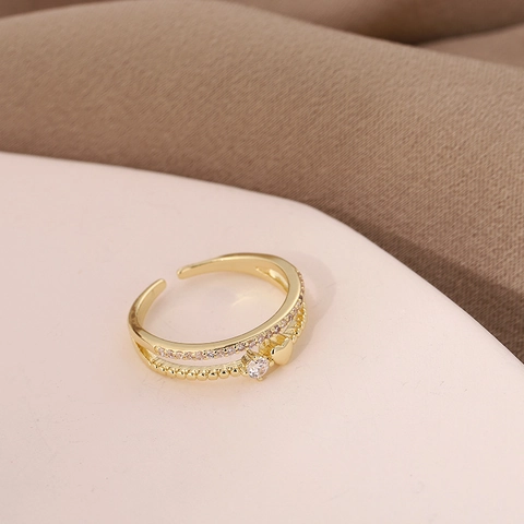 Kupfer Herz Offener Ring Doppelschichtig Verstellbar Strass Fingerring Für Damen Simple Mode Koreanischer Schmuck Geschenk