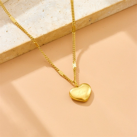 Herz Anhänger Halskette Gold Plattiert Edelstahl Graviertes Love Design Modeschmuck Für Damen Geschenk