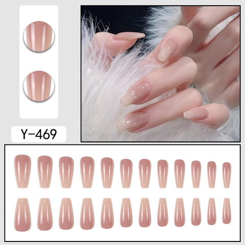 Lange Sarg Aufdrucknägel Farbverlauf Nude Rosa Glänzend Ballerina Form ABS Falsche Nägel Künstliche Full Cover Für Damen