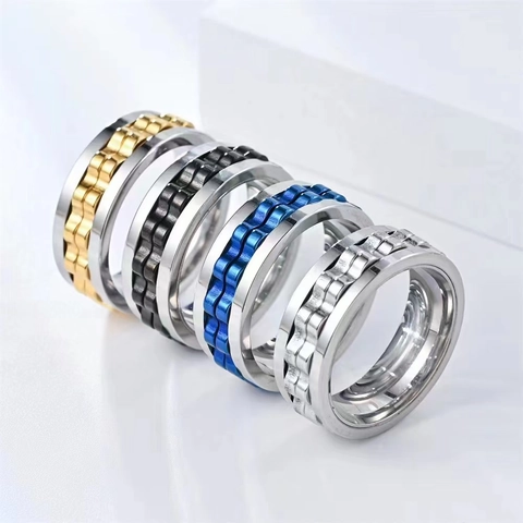 Bague Rotative En Acier Inoxydable Pour Hommes Femmes Anti-stress Bague Chaîne Spinner Bijoux Mécaniques Cadeau