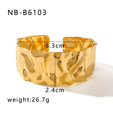 Brazalete Ancho Acero Inoxidable Chapado En Oro Martillado Irregular Texturizado Pulsera Abierta Joyería Hip Hop Punk
