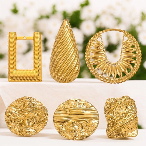 Stainless Steel DIY Jewelry Making Charms Pendants Geometric Hammered Textured Hollow Out Sun Flower Water Drop Round Accessories
