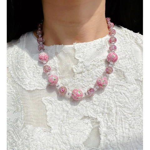 Handgemaakte Vintage Messing Lampglas Kralenketting Voor Vrouwen Kleurrijke Florale Millefiori Patroon Etnische Stijl Choker Mode Sieraden Cadeau