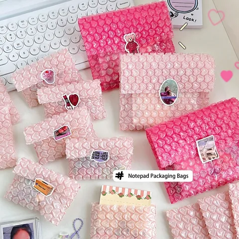 Heart Shaped Bubble Mailers Pink Plastic Shockproof Shipping Bags For Gifts Cards Kawaii Protective Wrap Envelopes