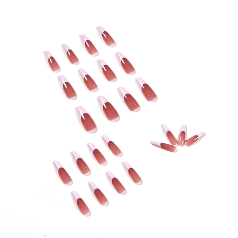 Uñas Postizas Press On Largas Ataúd Degradado Rosa French Tip Brillantes Manicura Para Mujeres