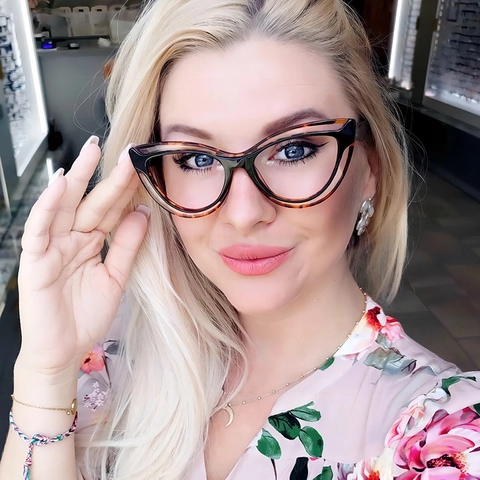 Fashion Women Cat Eye Optical Glasses Frame TR90 Anti Blue Light Retro Color Block Elegant Eyeglasses