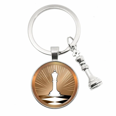 Porte-clés Échecs Avec Pendentif Roi Reine Cavalier Alliage De Zinc Verre Accessoire Échiquier Pour Amateurs D'échecs
