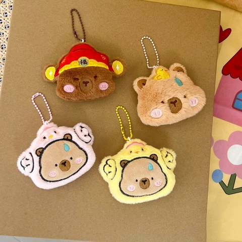 Cartoon Plush Capybara Keychain Cute Animal Doll Backpack Ornament With Ball Chain Embroidery For Students Gift