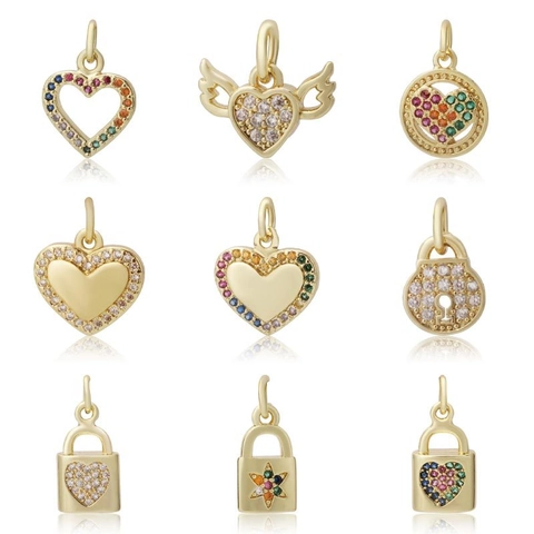 DIY Charms Pendants Copper Cubic Zirconia Gold Plated Heart Star Geometric Jewelry Making Accessories Bracelets Necklaces