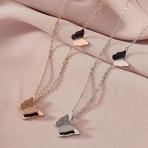 Butterfly Pendant Clavicle Necklace Titanium Steel Double Layer Frosted Polished Minimalist Niche Jewelry For Women