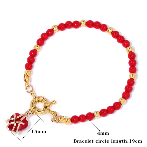 Naturstein Perlenarmband Mit Herzanhänger Knebelverschluss Vintage Boho Schmuck Für Frauen Mädchen Geschenk