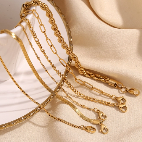 Minimalist Stainless Steel 18K Gold Plated Bracelet For Women Figaro Paperclip Snake Rope Box Bead Chain Adjustable Jewelry Gift