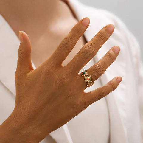 Anello Aperto Margherita Acciaio Inossidabile Placcato Oro Smalto Colorato Sole Regolabile Gioielli Chic Da Donna